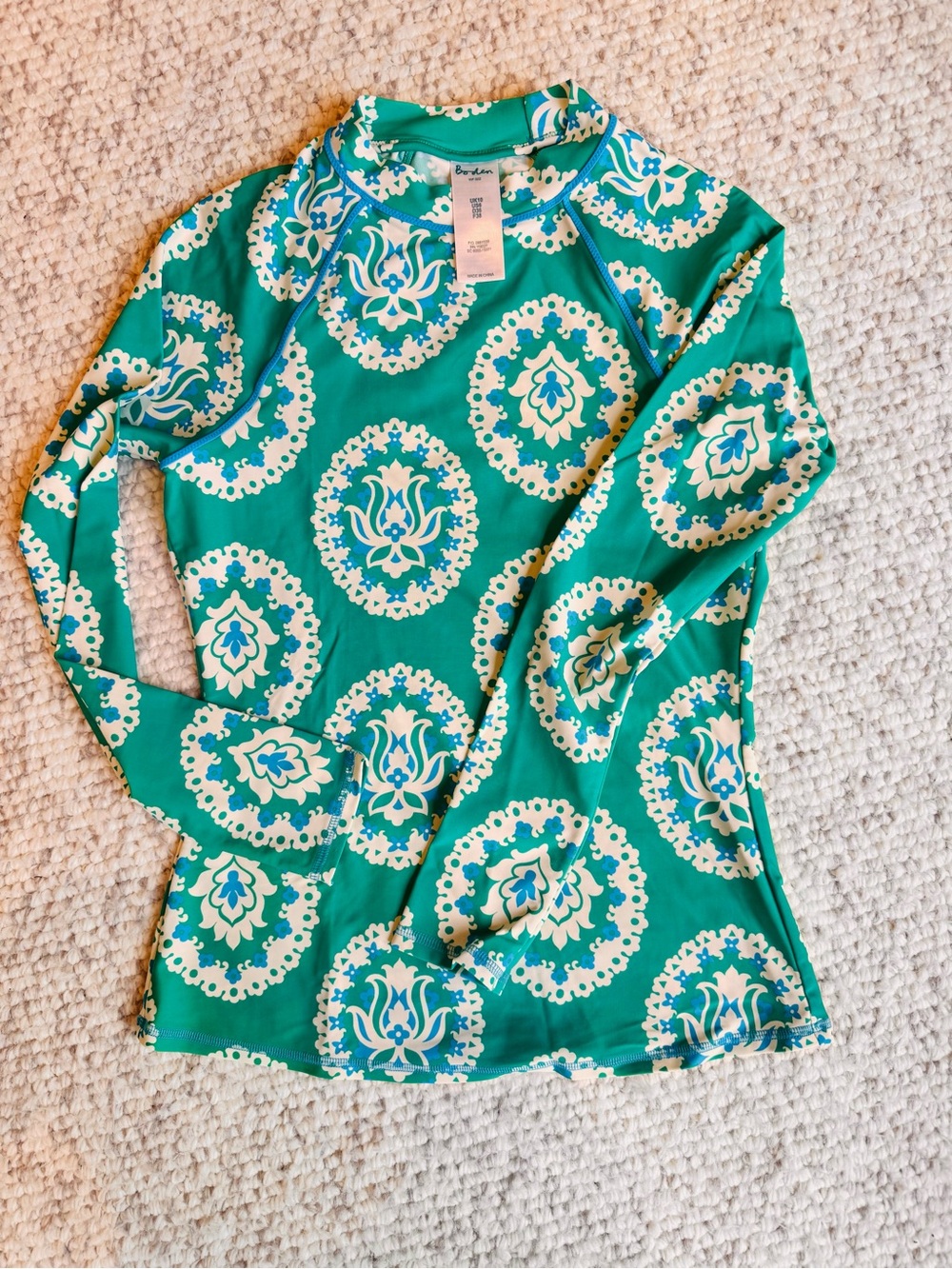 Boden Teal and White Long-Sleeve Printed Rash Guard